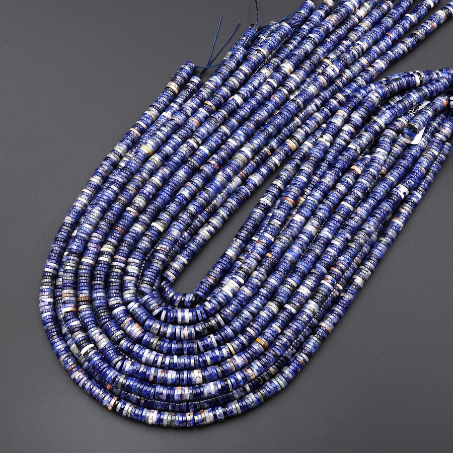 Natural Blue Orange Sodalite Smooth 6mm Heishi Thin Rondelle Beads 15.5" Strand