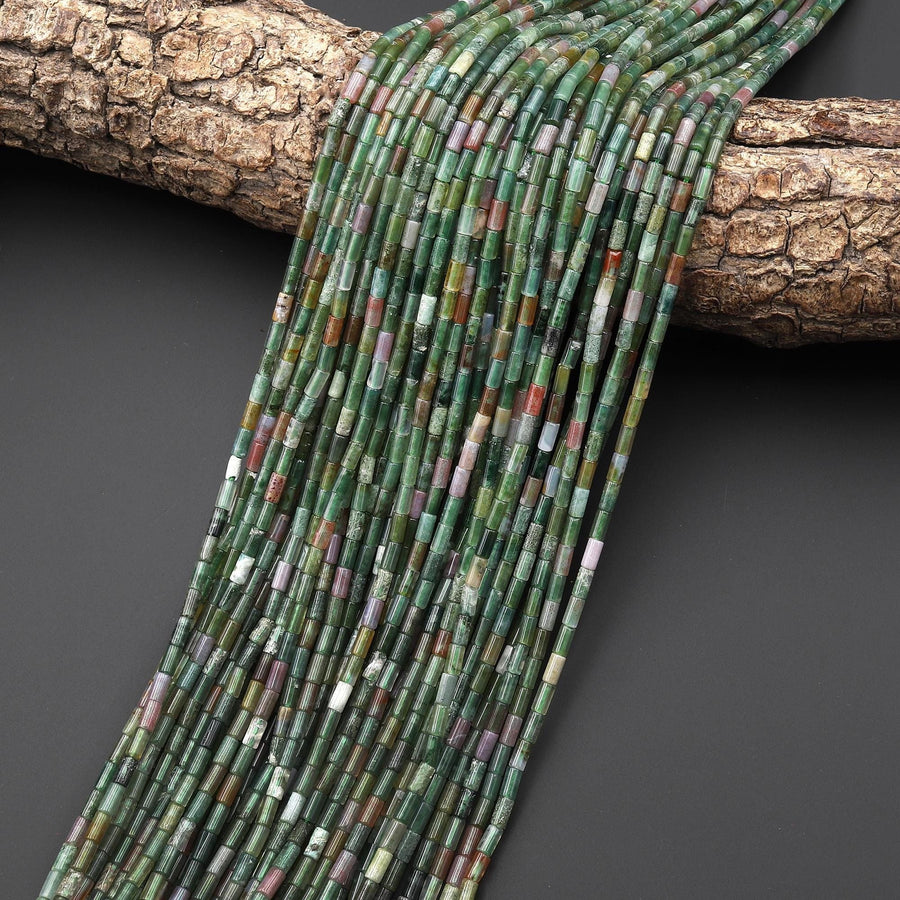 AAA Natural Indian Agate 4x2mm Small Thin Smooth Spacer Tube Gemstone Beads 15.5" Strand