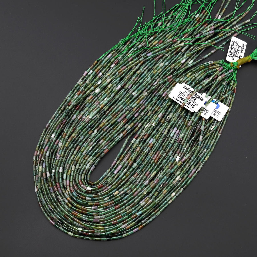 AAA Natural Indian Agate 4x2mm Small Thin Smooth Spacer Tube Gemstone Beads 15.5" Strand