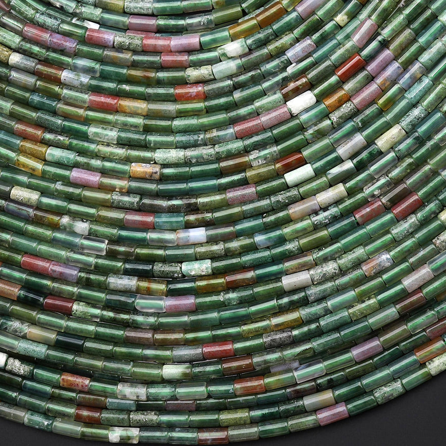 AAA Natural Indian Agate 4x2mm Small Thin Smooth Spacer Tube Gemstone Beads 15.5" Strand