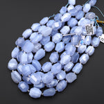 AAA Chunky Natural Blue Chalcedony Beads Hand Faceted Nuggets 15.5 Strand