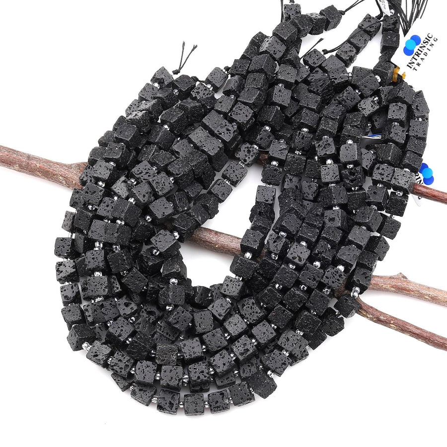 Natural Black Lava 8mm Smooth Cube Dice Gemstone Beads 15.5" Strand