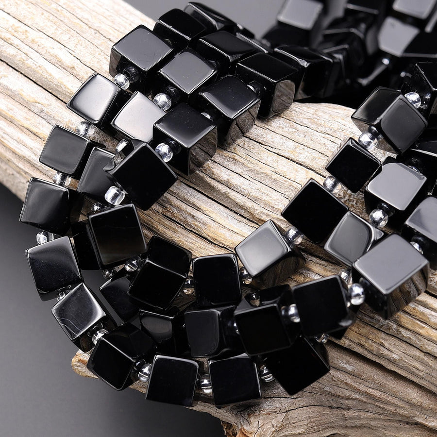 Natural Black Onyx 8mm Smooth Cube Dice Gemstone Beads 15.5" Strand
