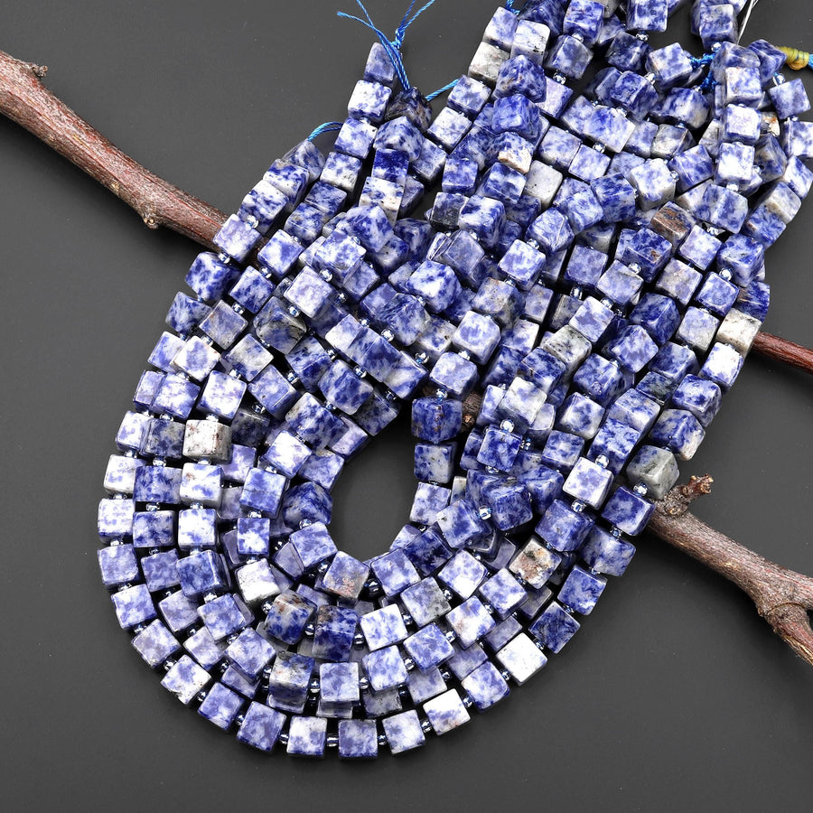 Natural Blue Sodalite 8mm Smooth Cube Dice Gemstone Beads 15.5" Strand