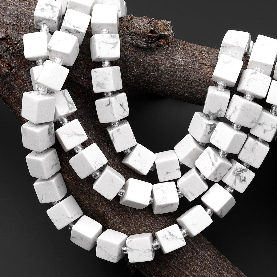 Natural White Howlite 8mm Smooth Cube Dice Gemstone Beads 15.5" Strand