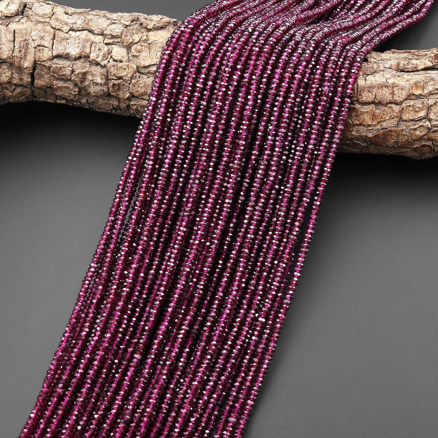 AAA Faceted Natural Purple Garnet Faceted 3mm Thin Rondelle Beads Gemstone 15.5" Strand
