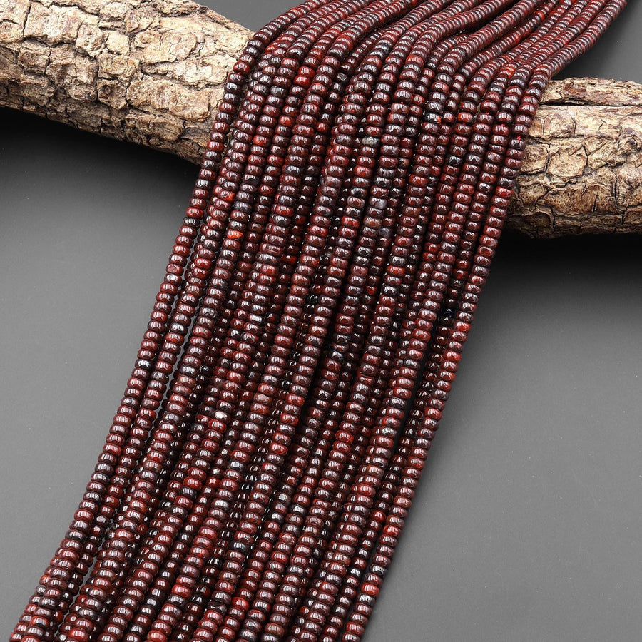 Natural Red Tiger Iron 4mm Smooth Rondelle Beads 15.5" Strand