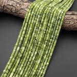 Natural Mustard Green Jade 4mm Smooth Rondelle Gemstone Beads 15.5" Strand