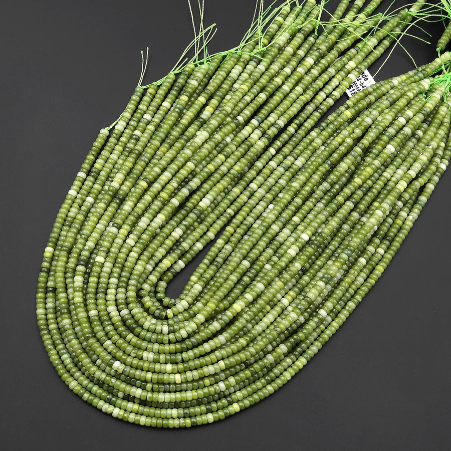 Natural Mustard Green Jade 4mm Smooth Rondelle Gemstone Beads 15.5" Strand
