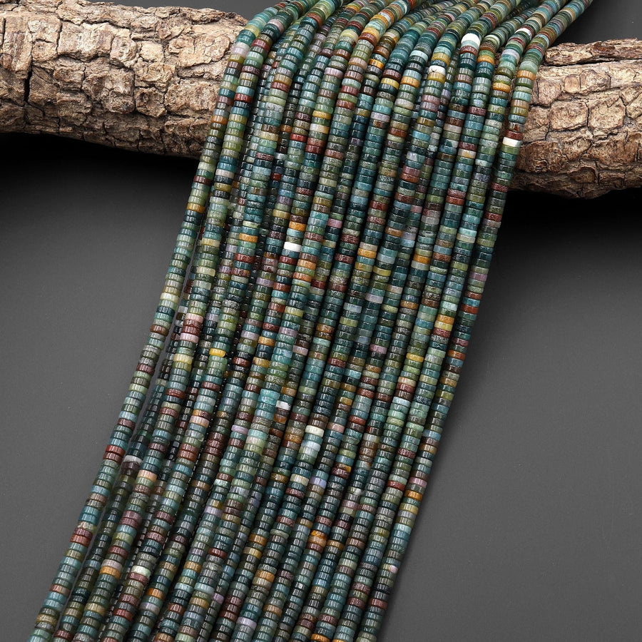AAA Natural Teal Blue Green Indian Agate 4mm Smooth Thin Heishi Rondelle Beads 15.5" Strand