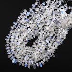 AAA Natural Rainbow Moonstone Beads Freeform Oval Drop Nuggets Top Side Drilled Gemstone 15.5" Strand