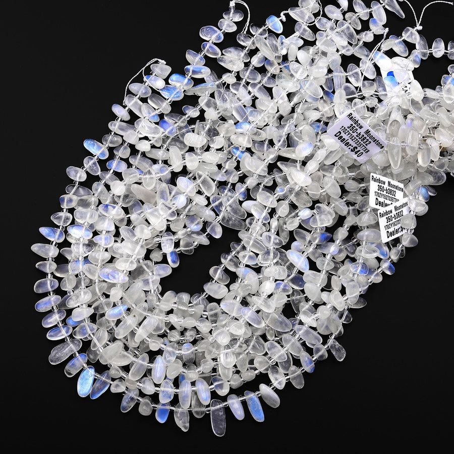 AAA Natural Rainbow Moonstone Beads Freeform Oval Drop Nuggets Top Side Drilled Gemstone 15.5" Strand