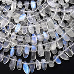 AAA Natural Rainbow Moonstone Beads Freeform Oval Drop Nuggets Top Side Drilled Gemstone 15.5" Strand
