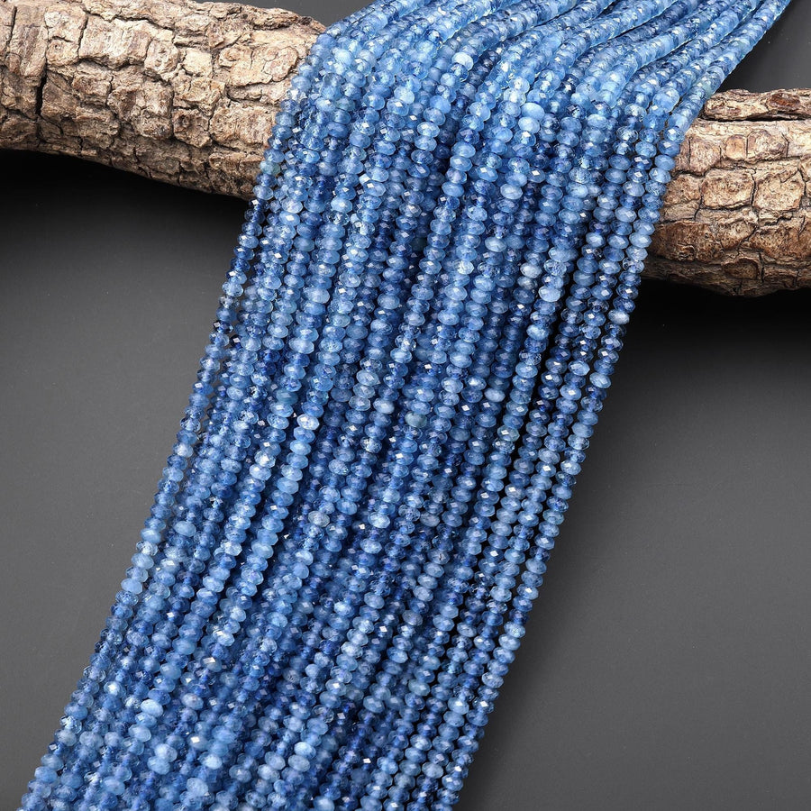 AAA Translucent Faceted Natural Stormy Blue Santa Maria Aquamarine Thin Rondelle Beads 4mm Gemstone 15.5" Strand