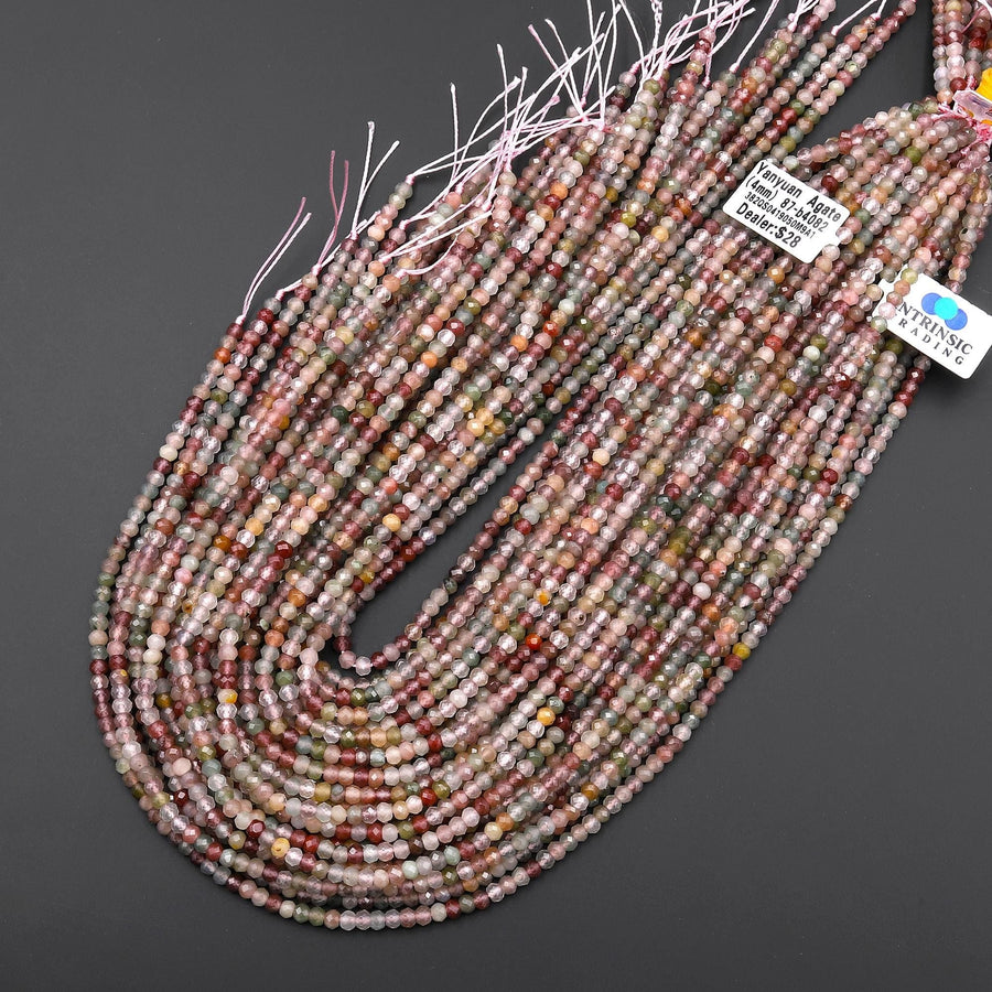 AAA Faceted Natural Yanyuan Agate 4mm Rondelle Beads 15.5" Strand