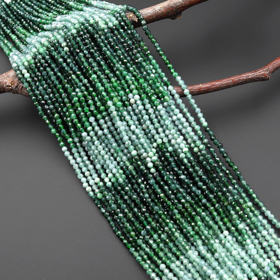 AAA Faceted Natural Green Burma Jade 3mm Round Beads Ombre Gemstone 15.5" Strand