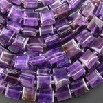 AAA Natural Purple Amethyst Smooth Square Beads w/ Grooved Line Around 16" Strand