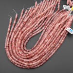 Faceted Natural Red Pink Strawberry Quartz 6mm Saucer Rondelle Beads 15.5" Strand