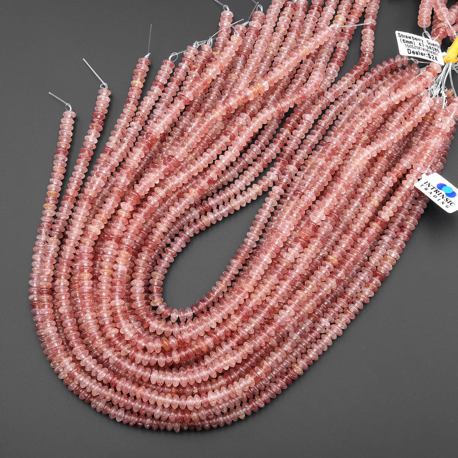 Faceted Natural Red Pink Strawberry Quartz 6mm Saucer Rondelle Beads 15.5" Strand