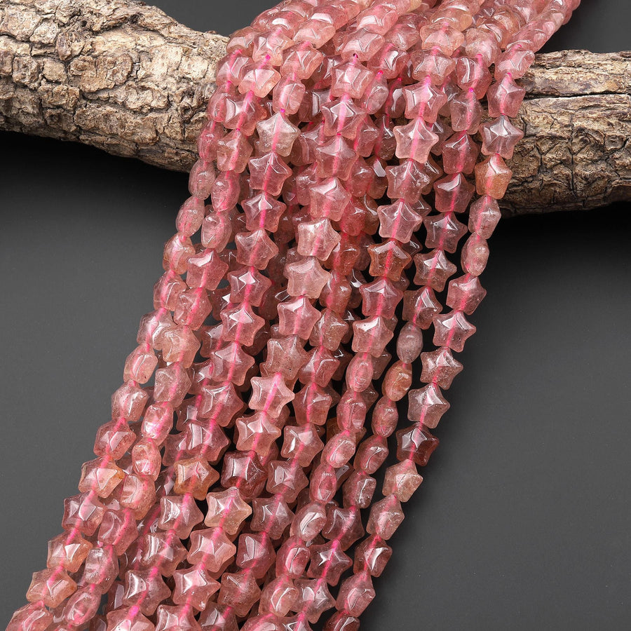 Natural Pink Strawberry Quartz Beads 10mm Puffy Star Gemstone 15.5" Strand