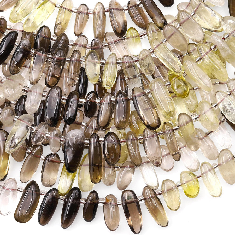 Natural Smoky Quartz Beads Freeform Oval Drop Nuggets Top Side Drilled Ombre Gemstone 15.5" Strand