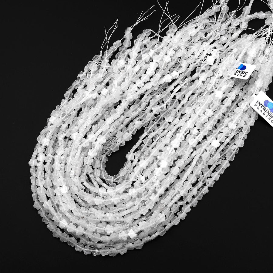 Natural White Rock Quartz Cherry Blossom Flower Beads 6mm Carved Gemstone 15.5" Strand