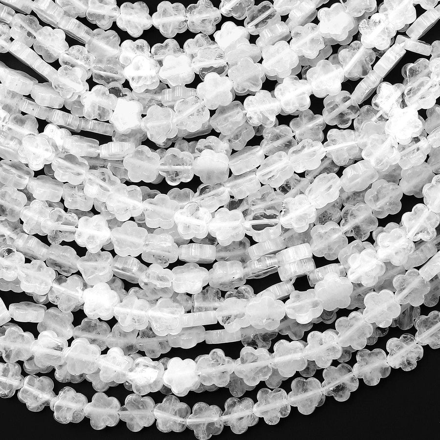 Natural White Rock Quartz Cherry Blossom Flower Beads 6mm Carved Gemstone 15.5" Strand