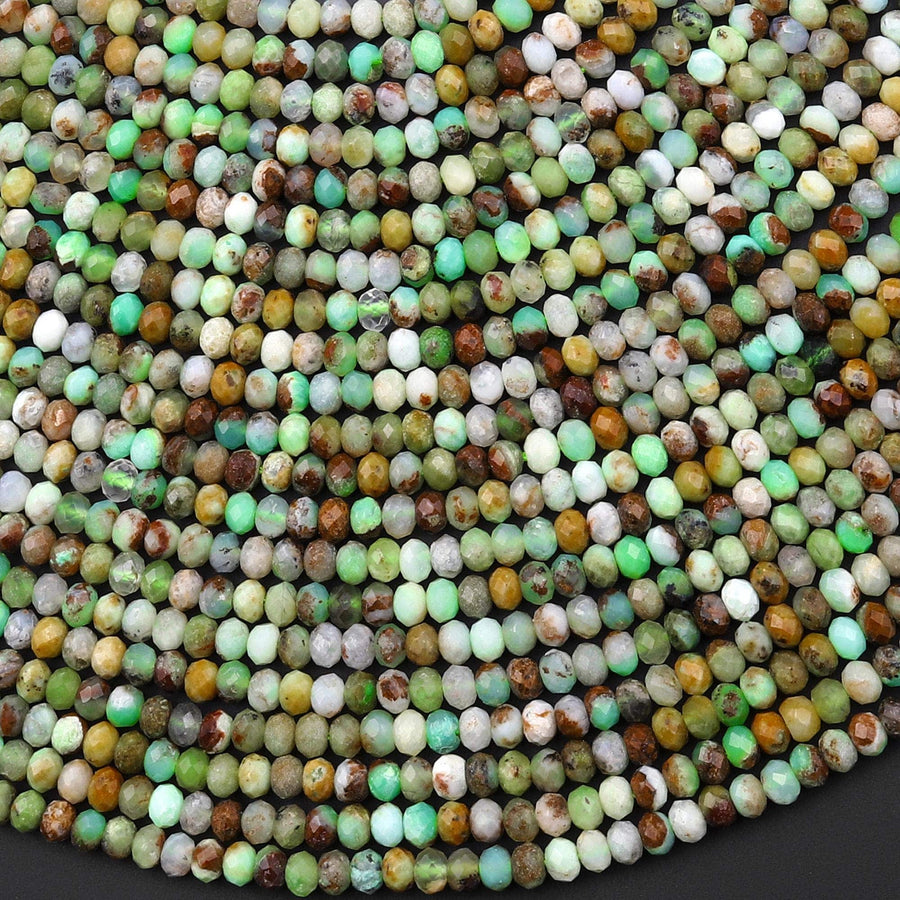 Faceted Natural Australian Green Brown Chrysoprase 3mm 4mm Rondelle Beads 15.5" Strand