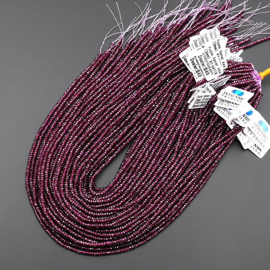 AAA Faceted Natural Purple Garnet Faceted 3mm Thin Rondelle Beads Gemstone 15.5" Strand