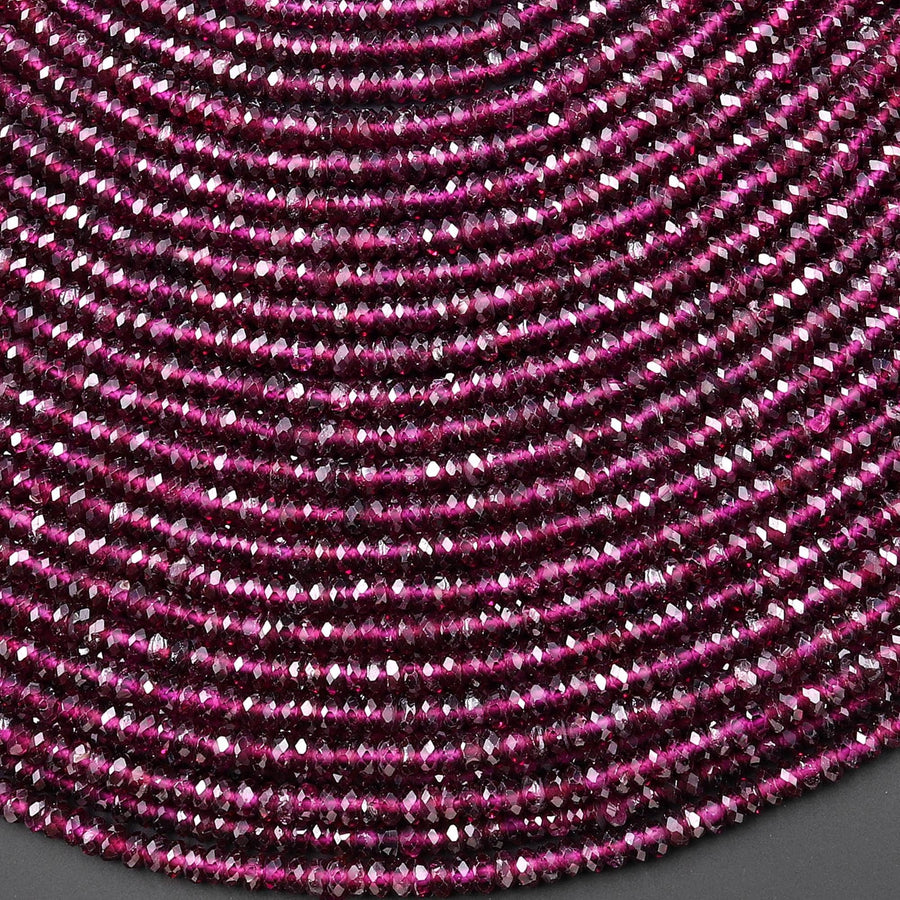 AAA Faceted Natural Purple Garnet Faceted 3mm Thin Rondelle Beads Gemstone 15.5" Strand