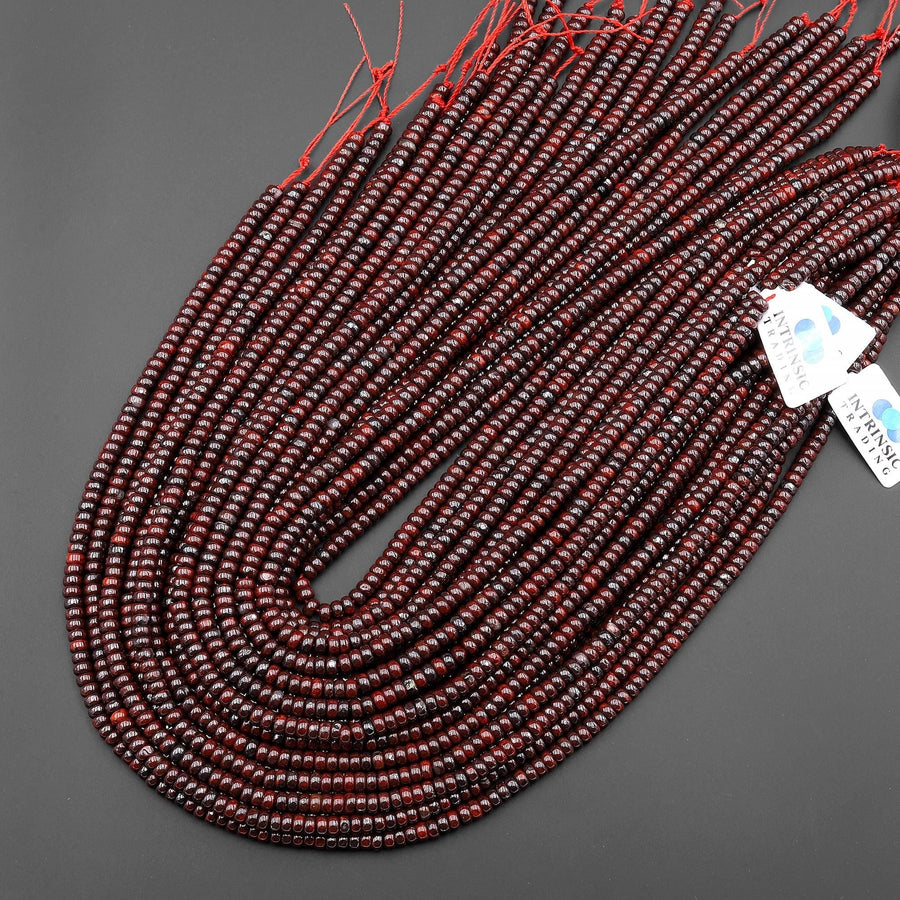 Natural Red Tiger Iron 4mm Smooth Rondelle Beads 15.5" Strand