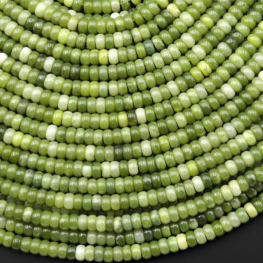 Natural Mustard Green Jade 4mm Smooth Rondelle Gemstone Beads 15.5" Strand