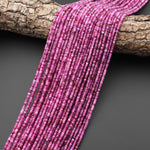 AAA Real Genuine Natural Fuchsia Pink Ruby Gemstone Faceted 2mm 3mm Thin Rondelle Beads 15.5" Strand