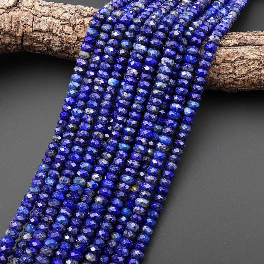 Faceted Natural Blue Lapis Lazuli Rondelle Beads 8mm 14.5" Strand