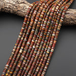 Natural Red Creek Jasper Beads 6mm Smooth Thin Heishi Rondelle Disc Aka Multicolor Picasso Jasper 15.5" Strand