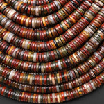Natural Red Creek Jasper Beads 6mm Smooth Thin Heishi Rondelle Disc Aka Multicolor Picasso Jasper 15.5" Strand