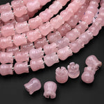 AAA Natural Pink Rose Quartz Hand Carved Tulip Flower 10mm Beads 7.5" Strand