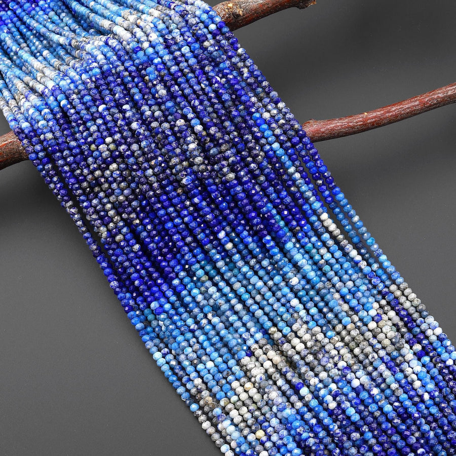 AAA Faceted Natural Blue Lapis Rondelle Beads 2mm 3mm Ombre Gemstone 15.5" Strand