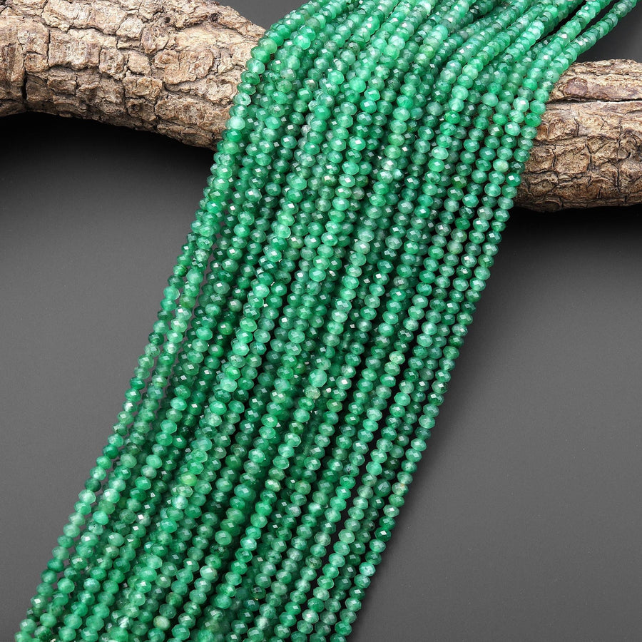 AAA Rare Translucent Faceted Natural Emerald Green African Jade 4mm Rondelle Beads Micro Cut Gemstone 15.5" Strand