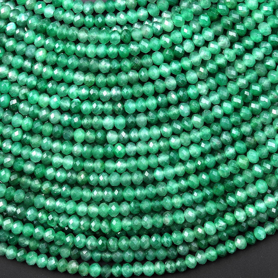 AAA Rare Translucent Faceted Natural Emerald Green African Jade 4mm Rondelle Beads Micro Cut Gemstone 15.5" Strand