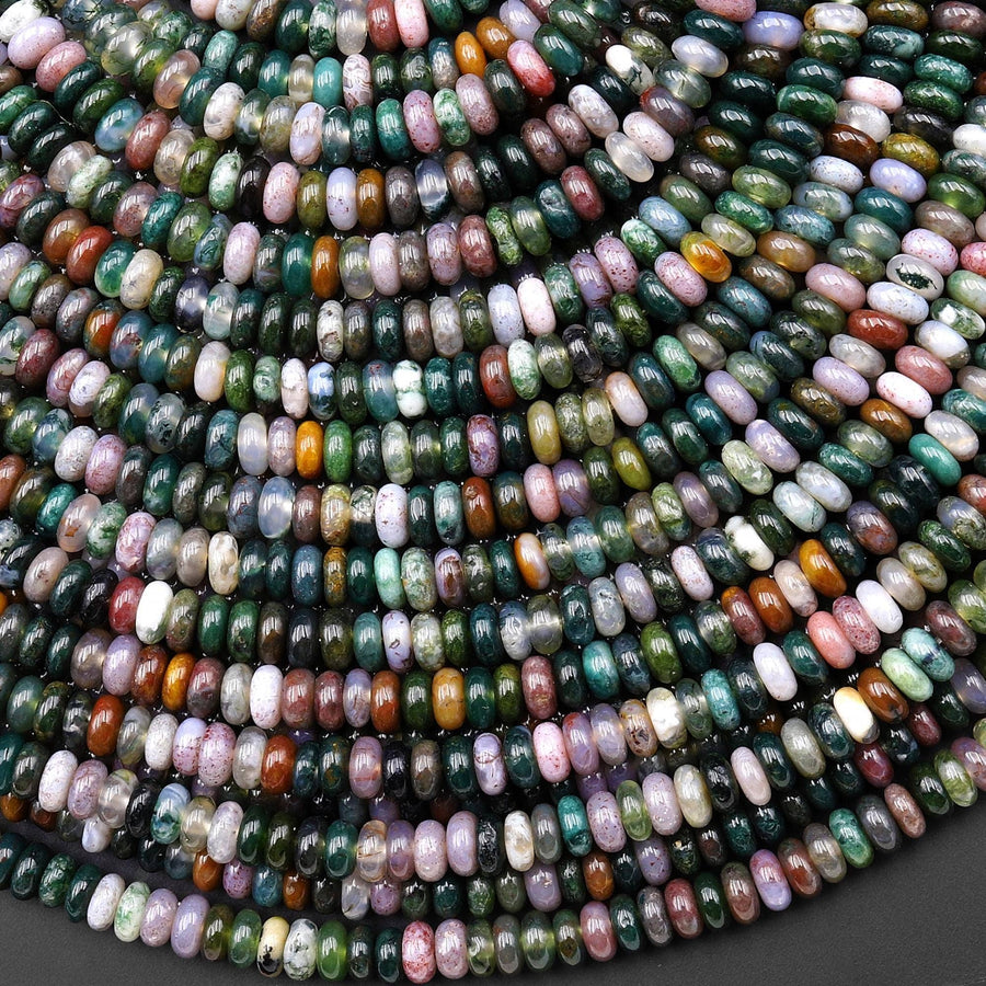 Natural Indian Agate 4mm Smooth Rondelle Beads Mauve Pink Forest Green Colors 15.5" Strand