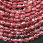 AAA Faceted Natural Strawberry Quartz Oval Beads 6x8mm 15.5" Strand