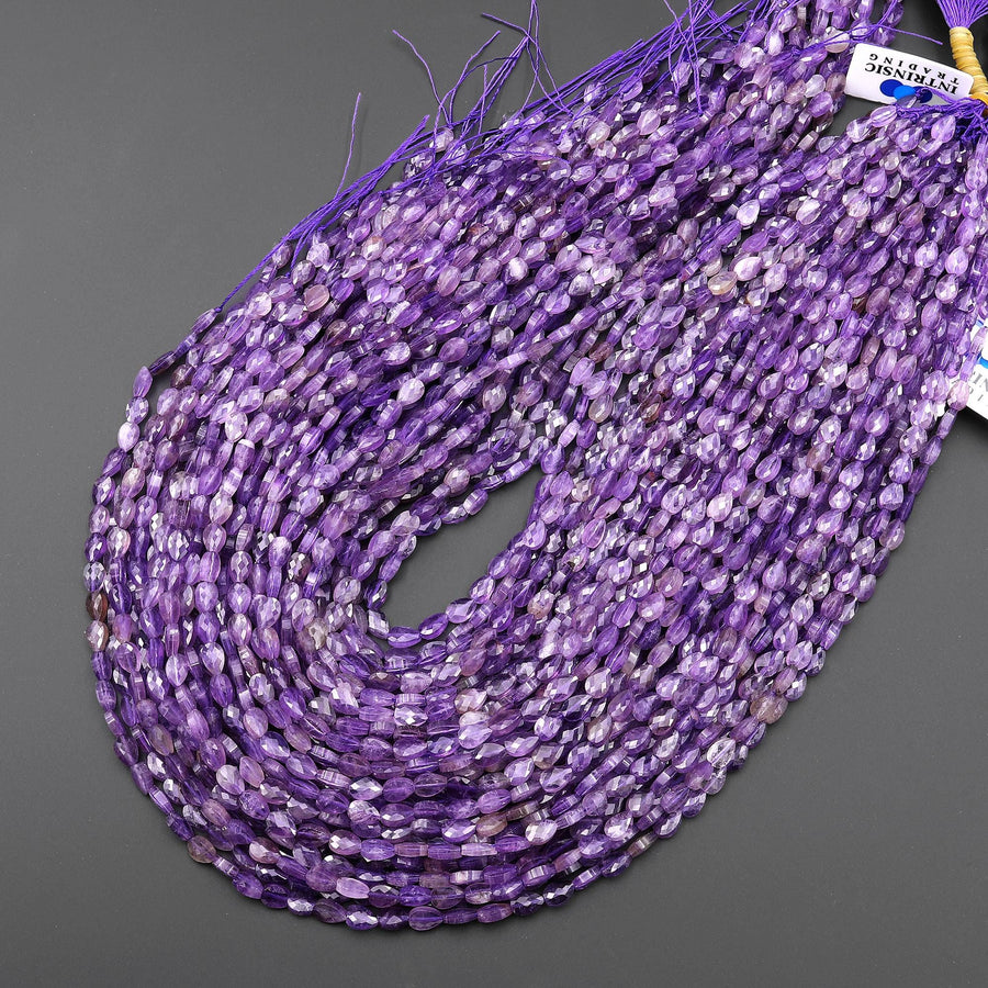 Faceted Natural Purple Amethyst Leaf Teardrop Gemstone Beads 4x6mm 15.5" Strand