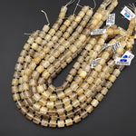 Natural Golden Rutilated Quartz Smooth Wheel Rondelle Beads Sharp Rutile Hair Needle 15.5" Strand
