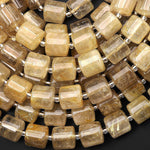 Natural Golden Rutilated Quartz Smooth Wheel Rondelle Beads Sharp Rutile Hair Needle 15.5" Strand