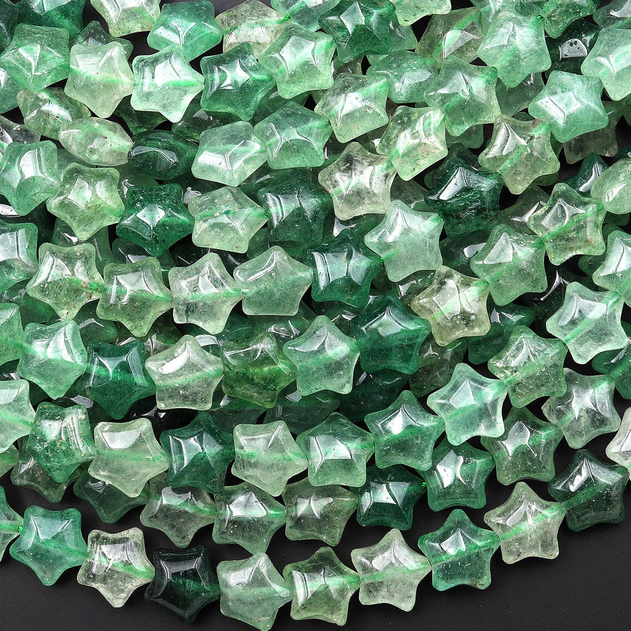 Natural African Green Chalcedony Beads 10mm Puffy Star Gemstone 15.5" Strand