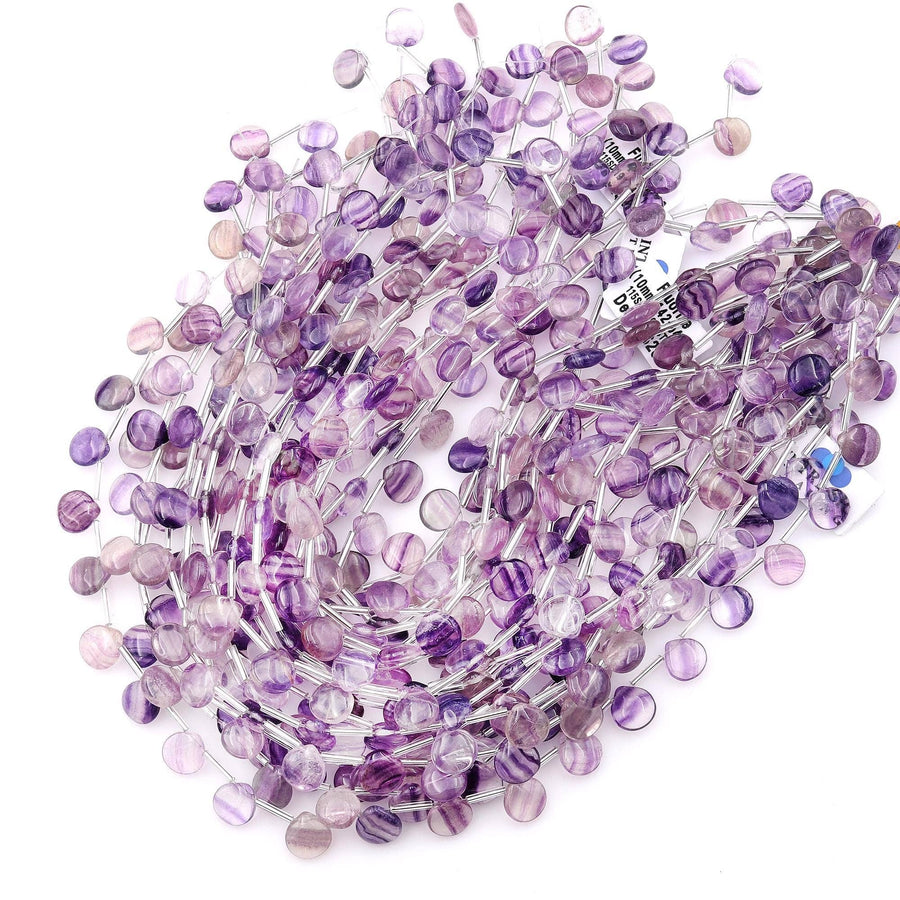 AAA Natural Purple Fluorite Smooth Briolette Teardrop Beads 10mm 15.5" Strand