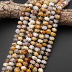Faceted Natural Crazy Lace Agate Thick Rondelle 12mm Beads Gemstone 15.5" Strand