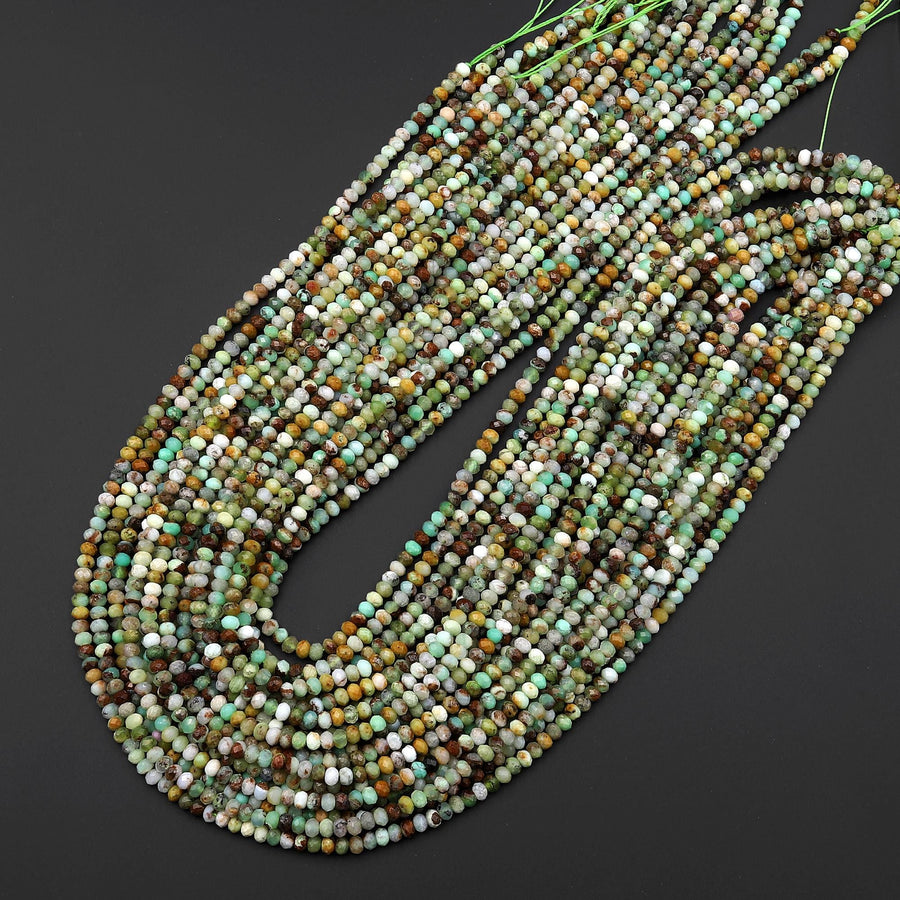 Faceted Natural Australian Green Brown Chrysoprase 3mm 4mm Rondelle Beads 15.5" Strand