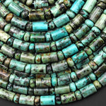Natural African Turquoise Smooth Cylinder Tube Rondelle Beads 6mm 15.5" Strand